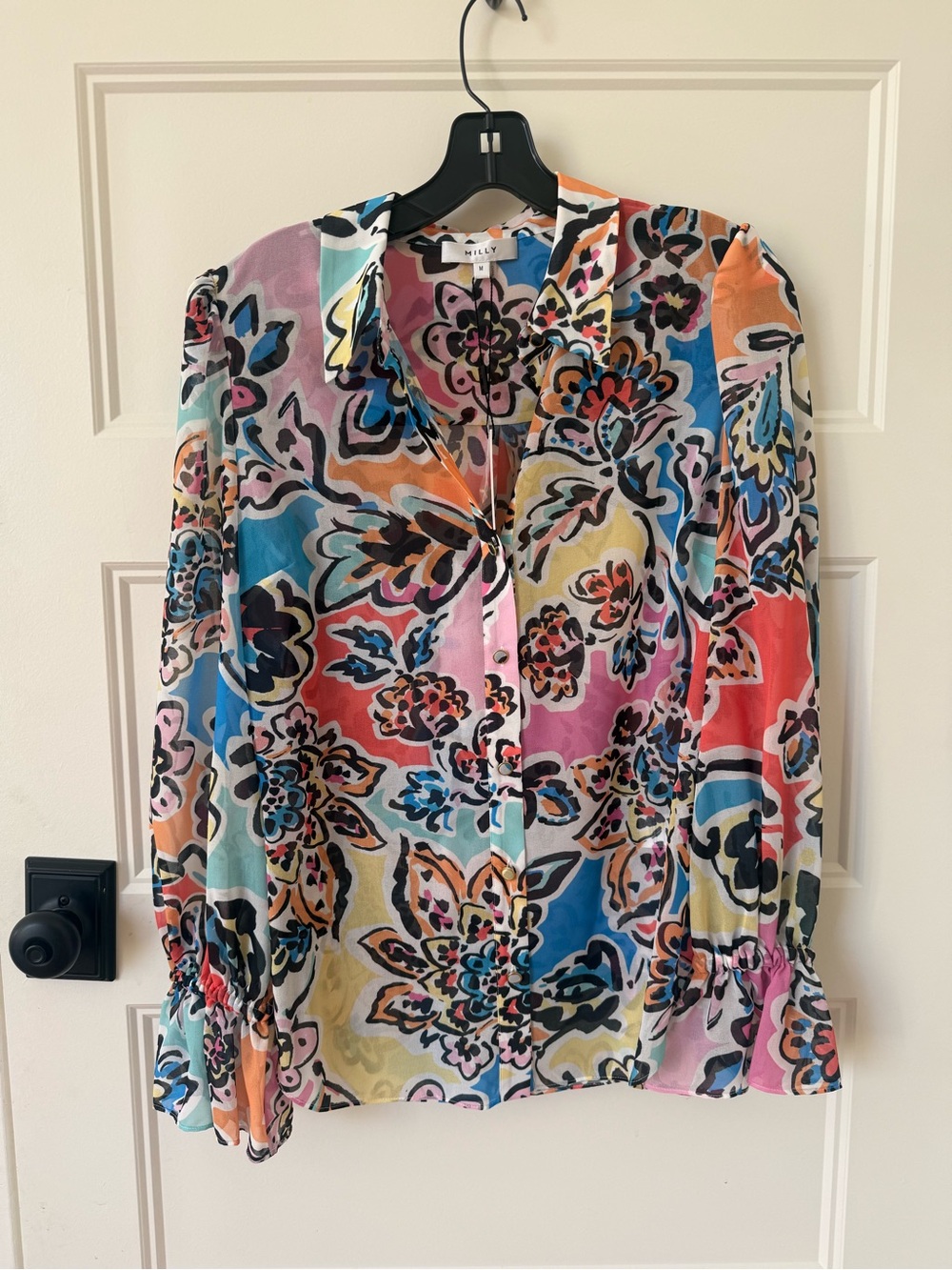 Milly Vibrant Multicolor Floral-Print Button-Down Shirt